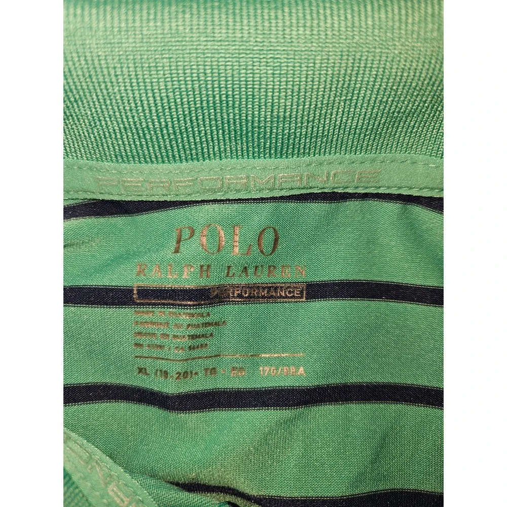 Polo Ralph Lauren Performance Polo Mens XL Teal Green Navy Blue Striped Golf
